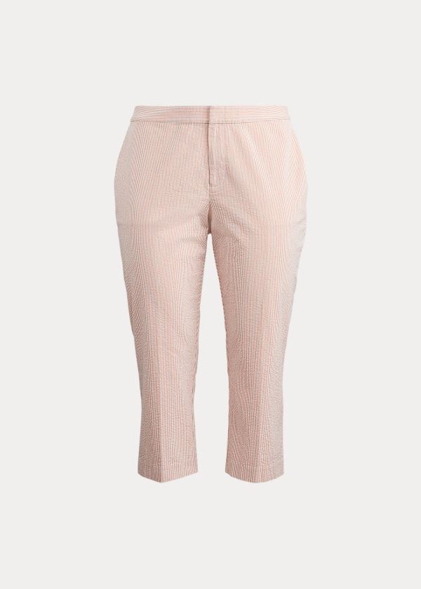 Pantalones Ralph Lauren Mujer Rojos / Blancos - Seersucker Straight - AWCXY0651